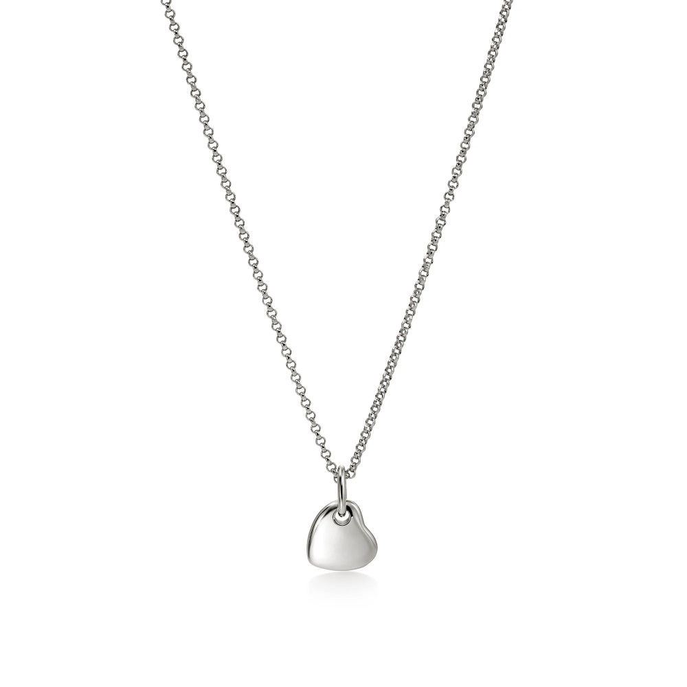Sterling Silver Pebble Small Heart Pave Diamond Necklace