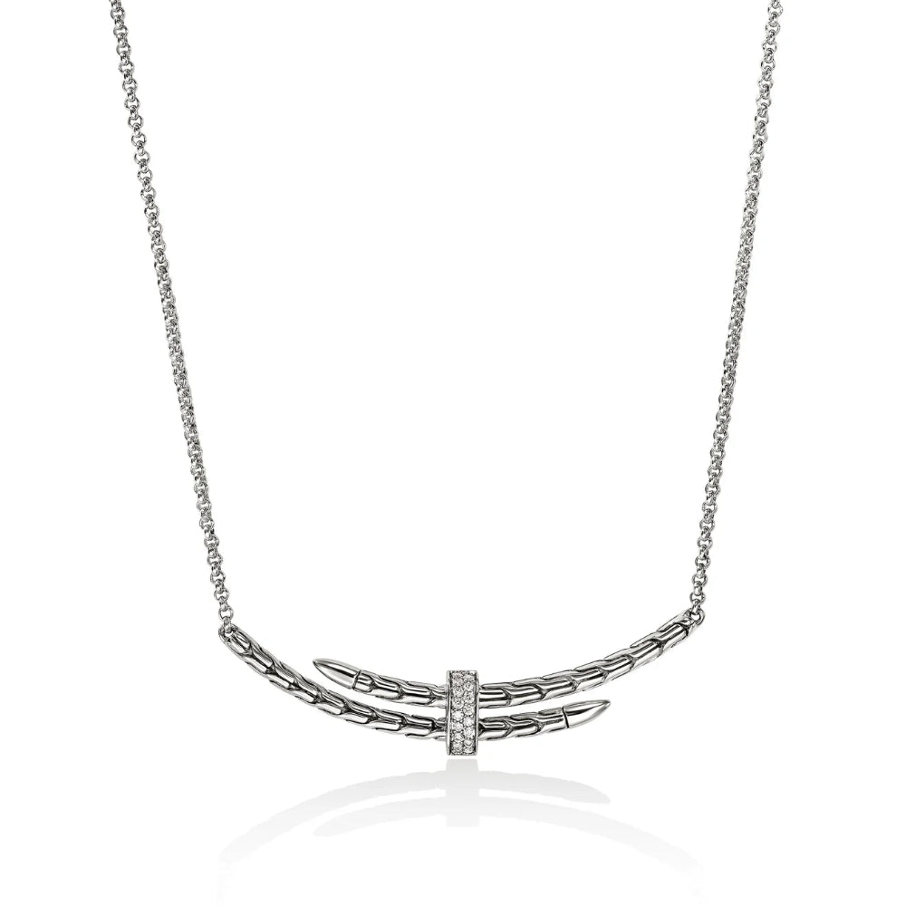 Sterling Silver Spear Diamond Station Necklace John Hardy