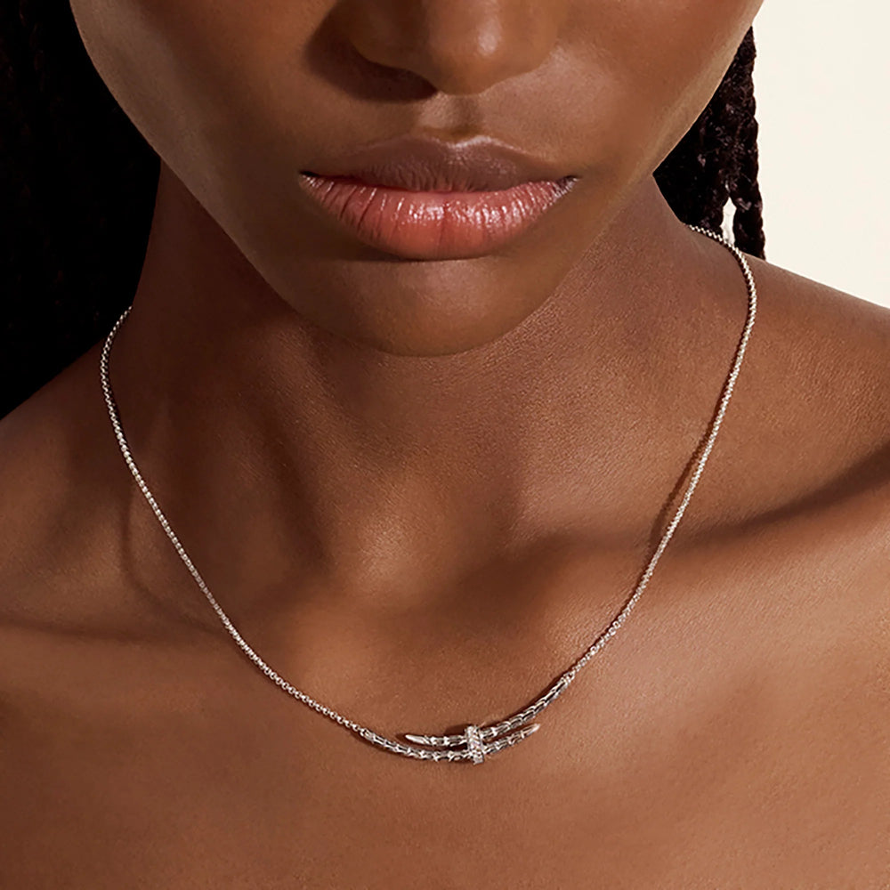 Sterling Silver Spear Diamond Station Necklace