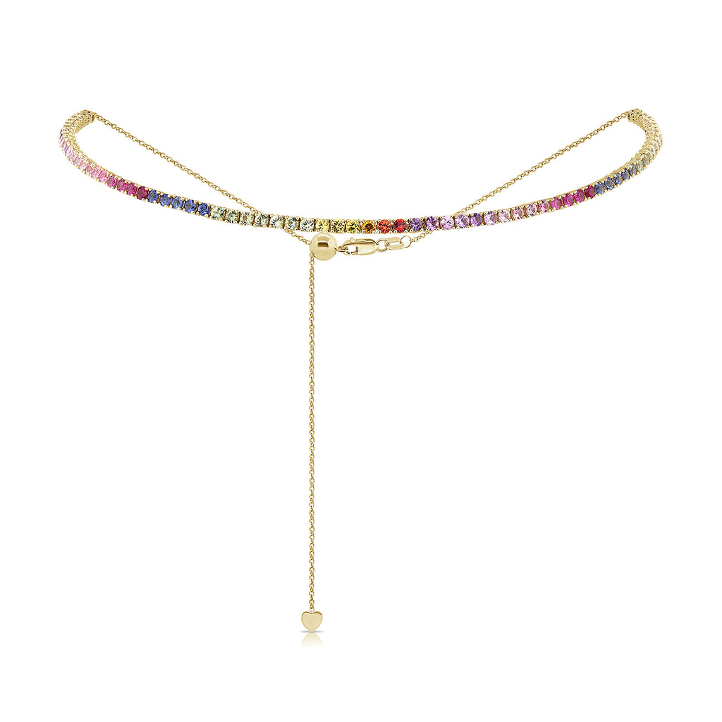 14K Gold Rainbow Gemstone Choker Necklace