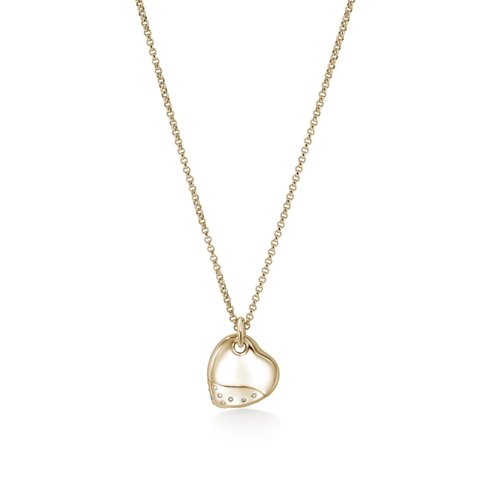 14K Gold Pebble Large Heart Pave Diamond Necklace