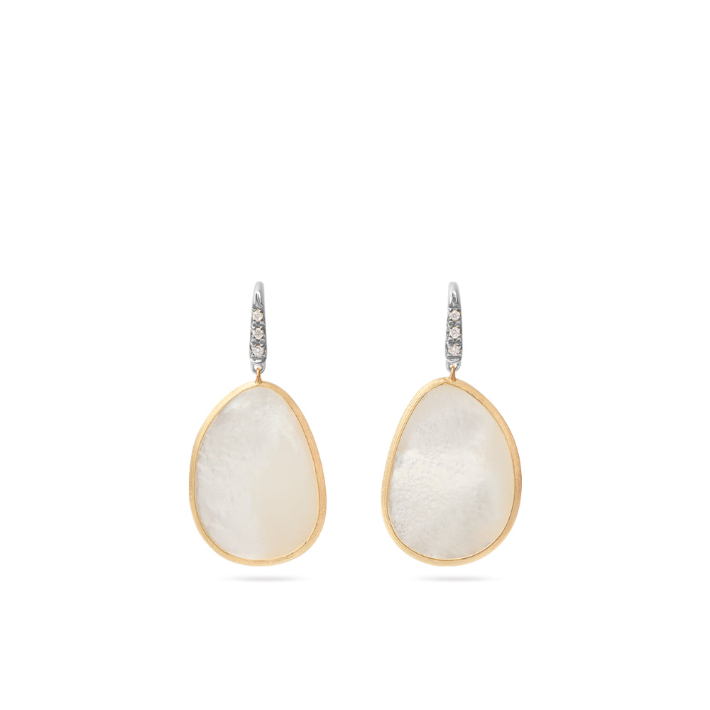 18K Gold Lunaria Mother Of Pearl Diamond Drop Earrings
