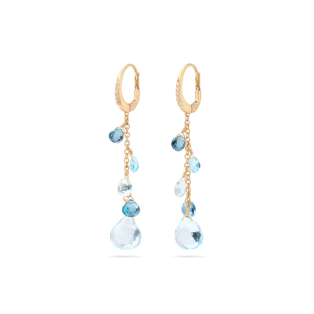 18K Gold Paradise Single Strand Topaz and Diamond Accent Earrings