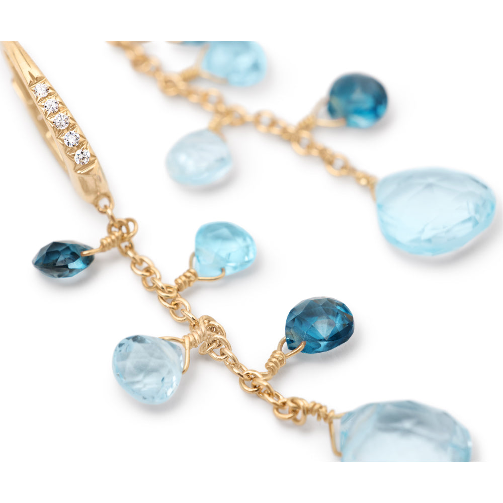 18K Gold Paradise Single Strand Topaz and Diamond Accent Earrings