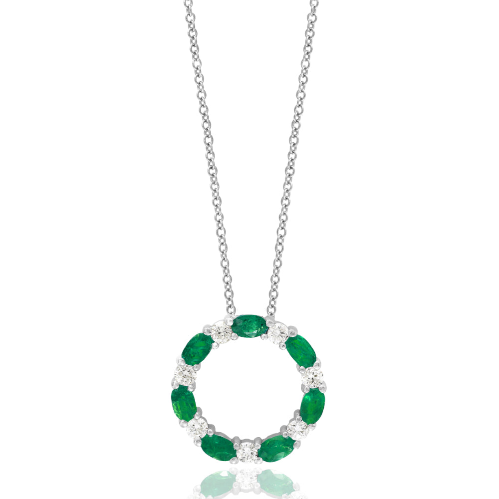 14K Gold Emerald and Diamond Circle Necklace