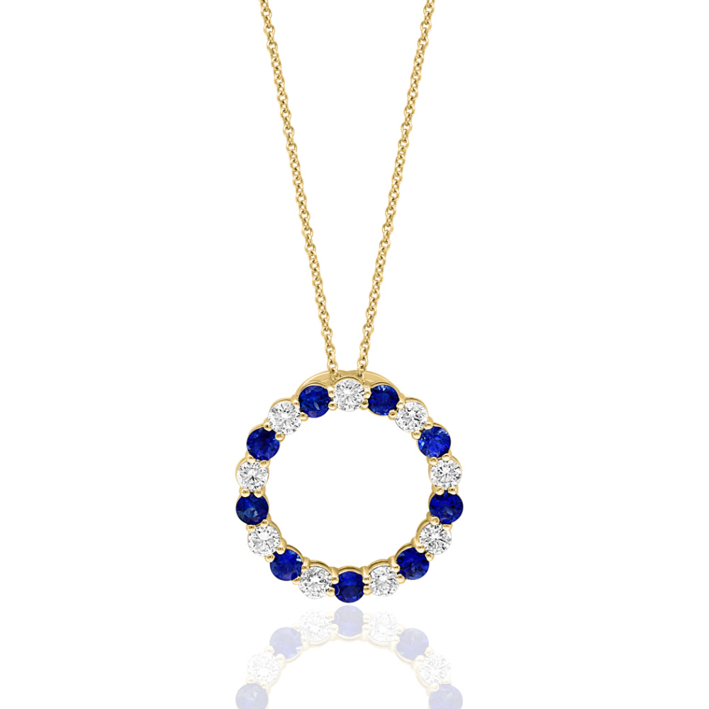 14K Gold Sapphire and Diamond Circle Necklace