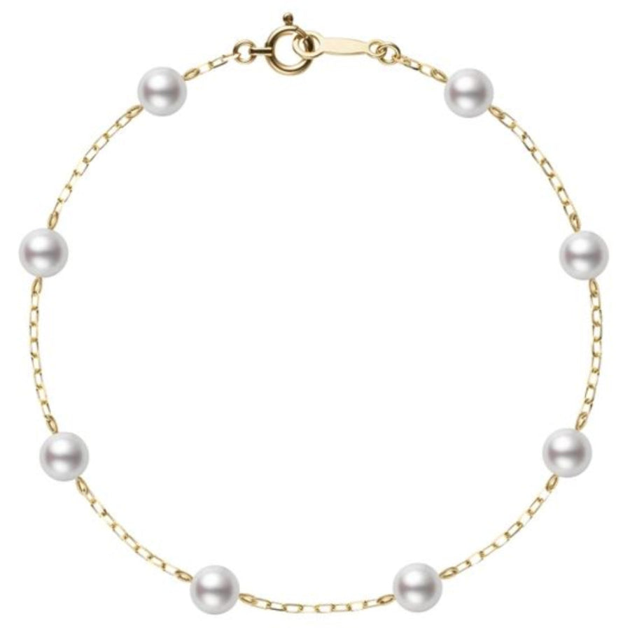 18K Gold Station Collection Akoya Cultured Pearl Station Bracelet
