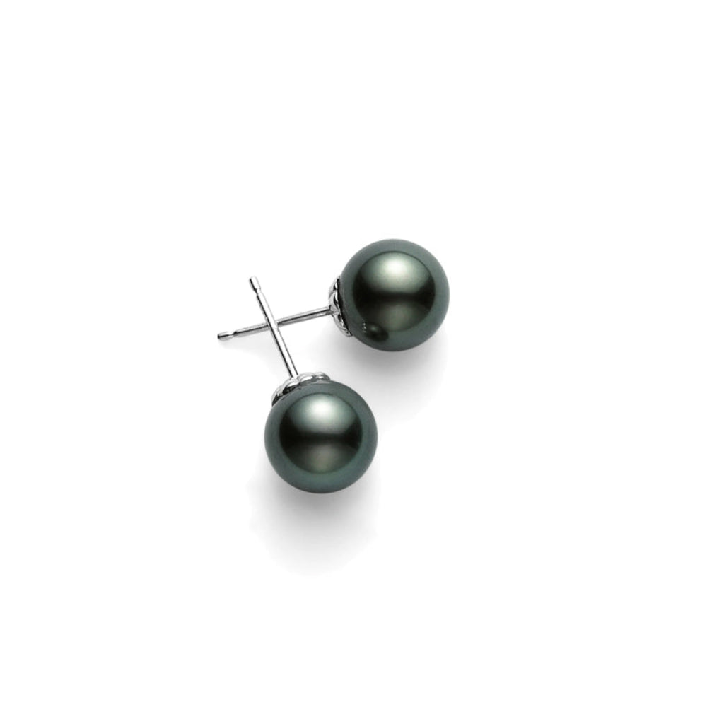 18K Gold Black South Sea Pearl Stud Earrings Mikimotot