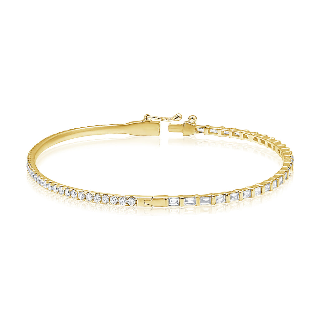 14K Yellow Gold Round and Baguette Diamond Reversible Bracelet