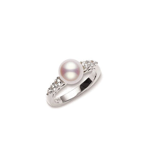 18K Gold Morning Dew Akoya Cultured Pearl & Diamond Ring Mikimoto