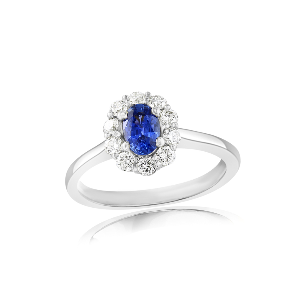 18K Gold Oval Sapphire Halo Ring