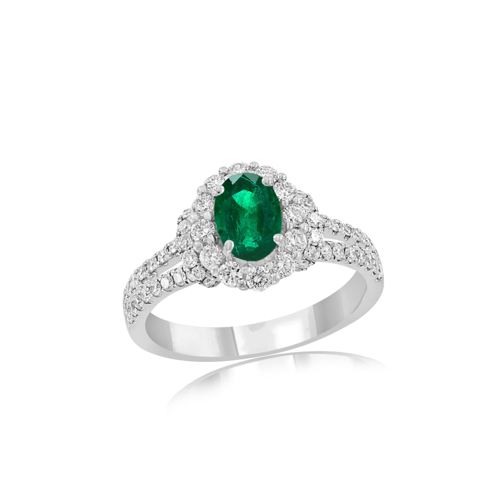 14K Gold Emerald & Diamond Halo Ring