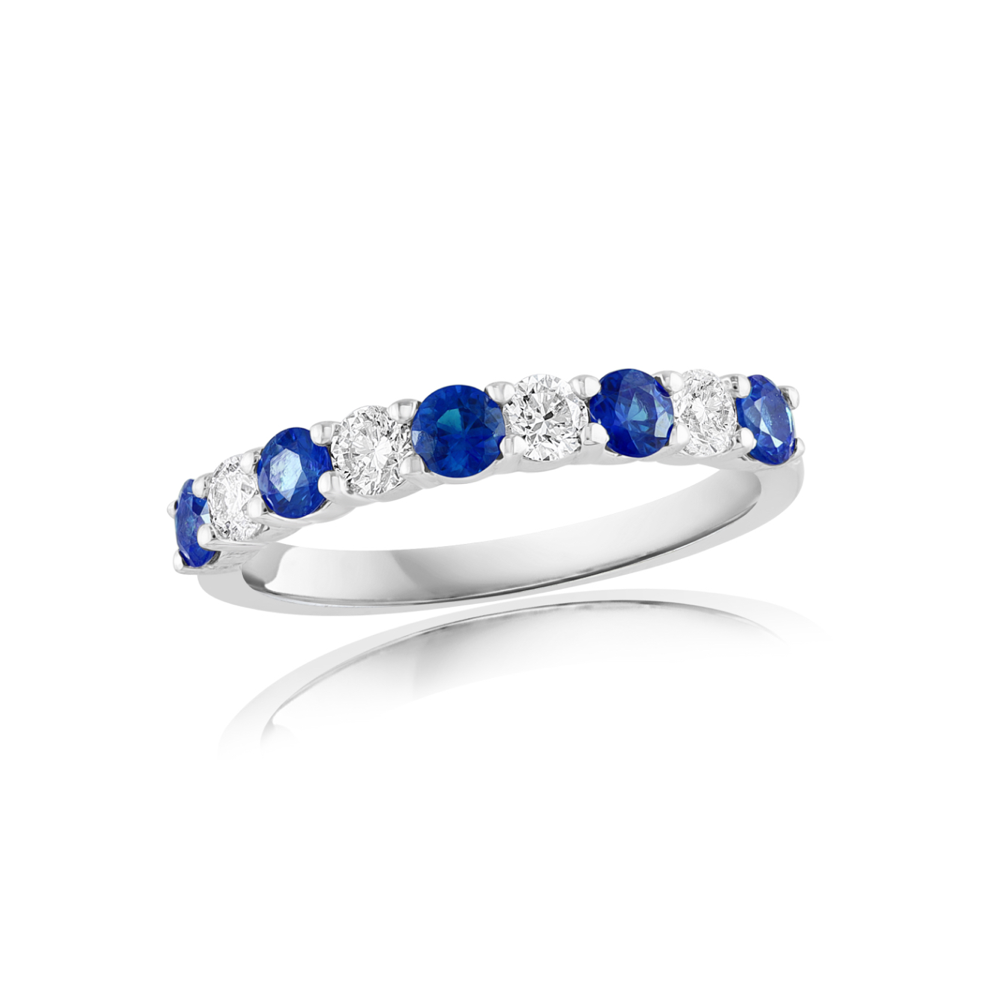 14K Gold Alternating Sapphire & Diamond Band