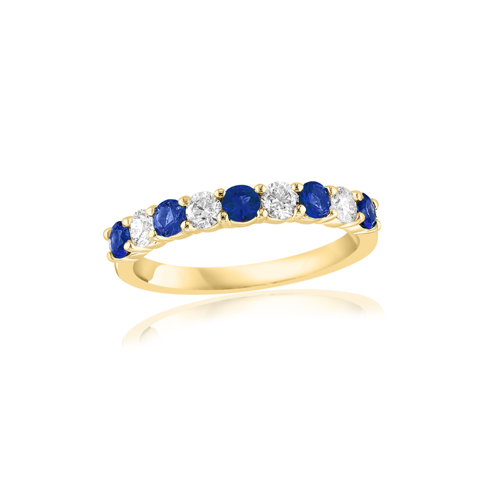 14K Gold Alternating Sapphire & Diamond Band