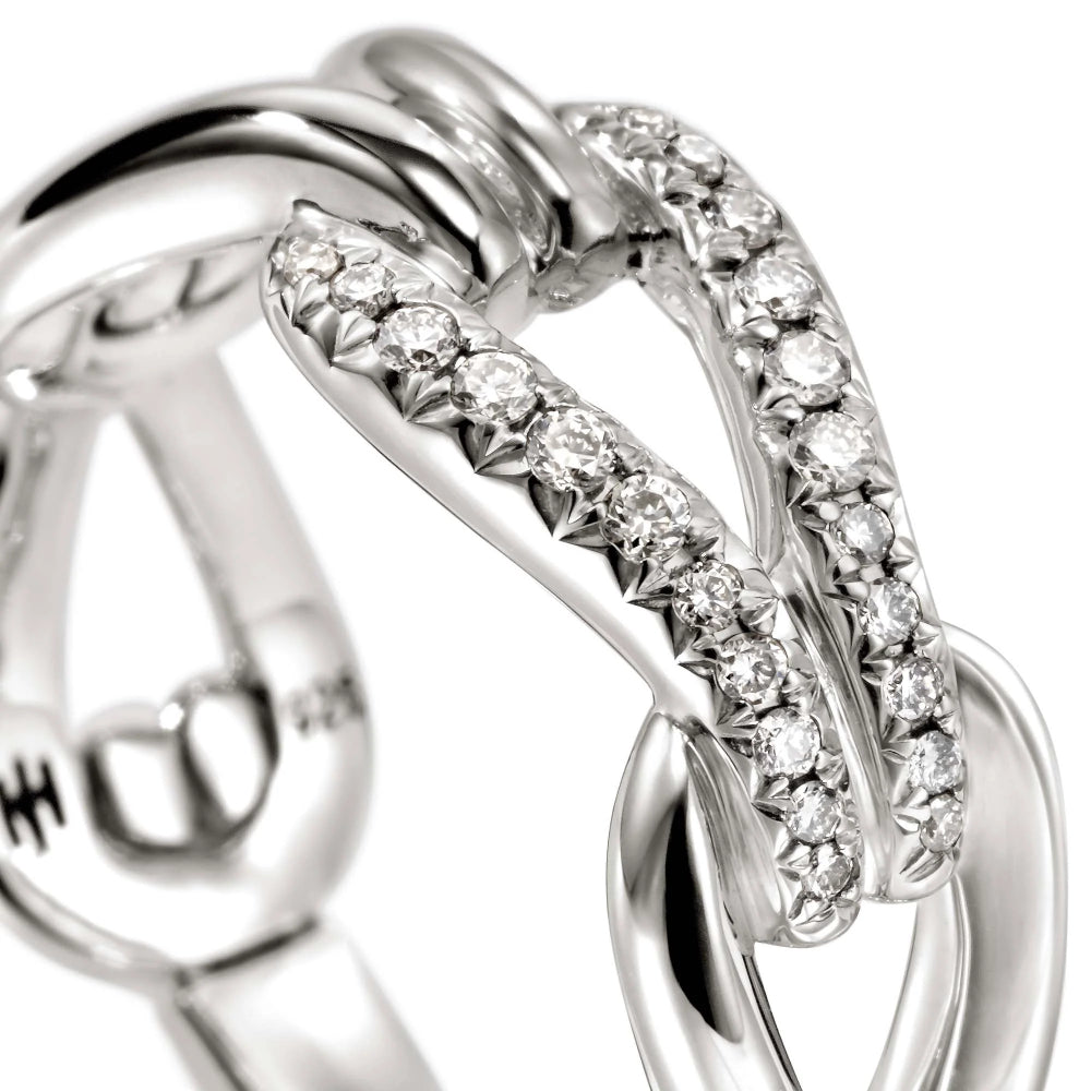 Sterling Silver Diamond Surf Link Ring 