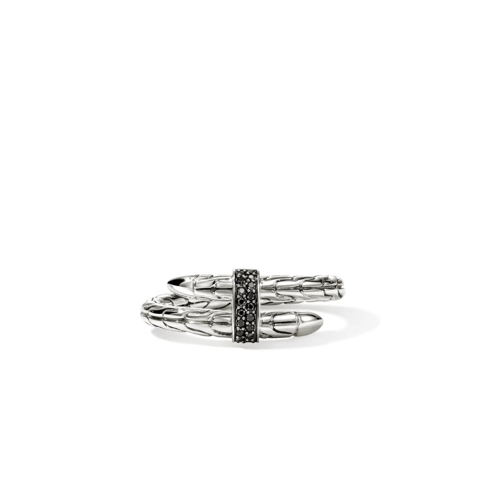 Sterling Silver Spear Black Sapphire Bypass Ring