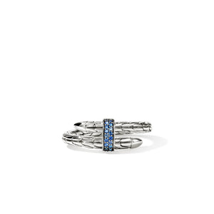 Sterling Silver Spear Blue Sapphire Bypass Ring