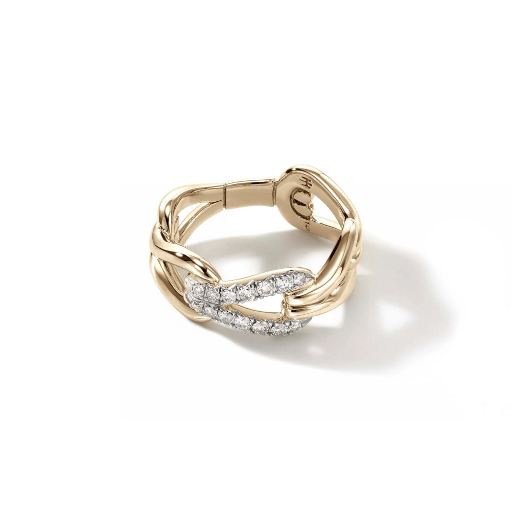 14K Yellow Gold Diamond Wide Surf Link Ring
