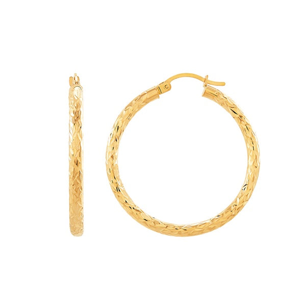 14K Gold 35MM Diamond Cut Polished Hoop Earrings