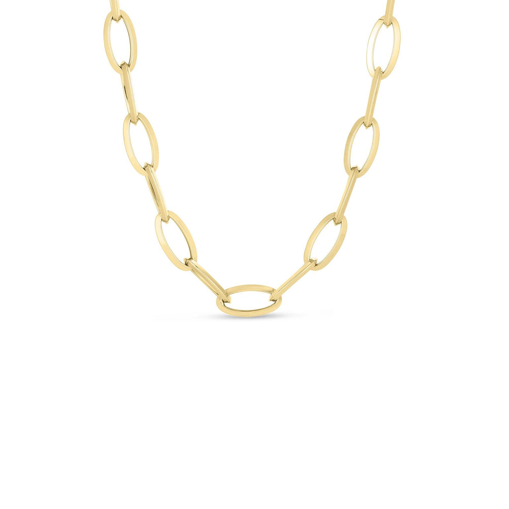 18K Gold Knife Edge Oval Link Chain Necklace 