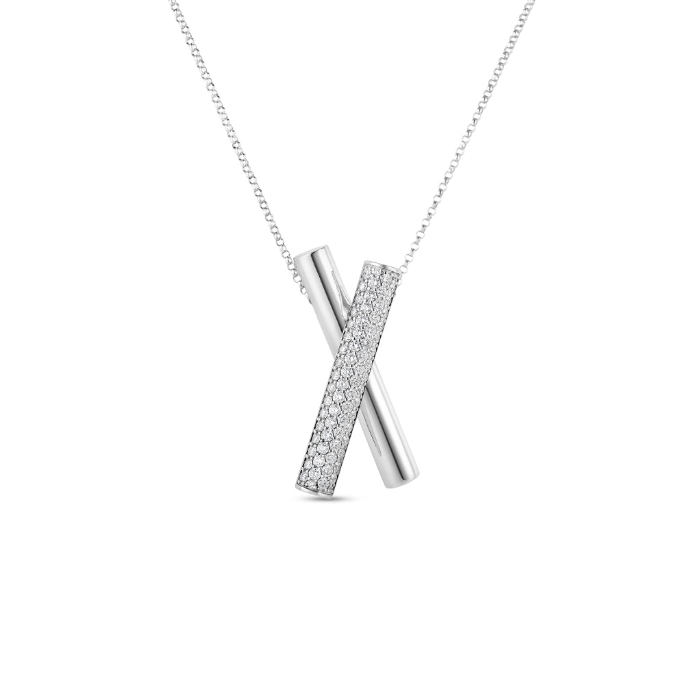 18K Gold Domino Diamond Crossover Necklace