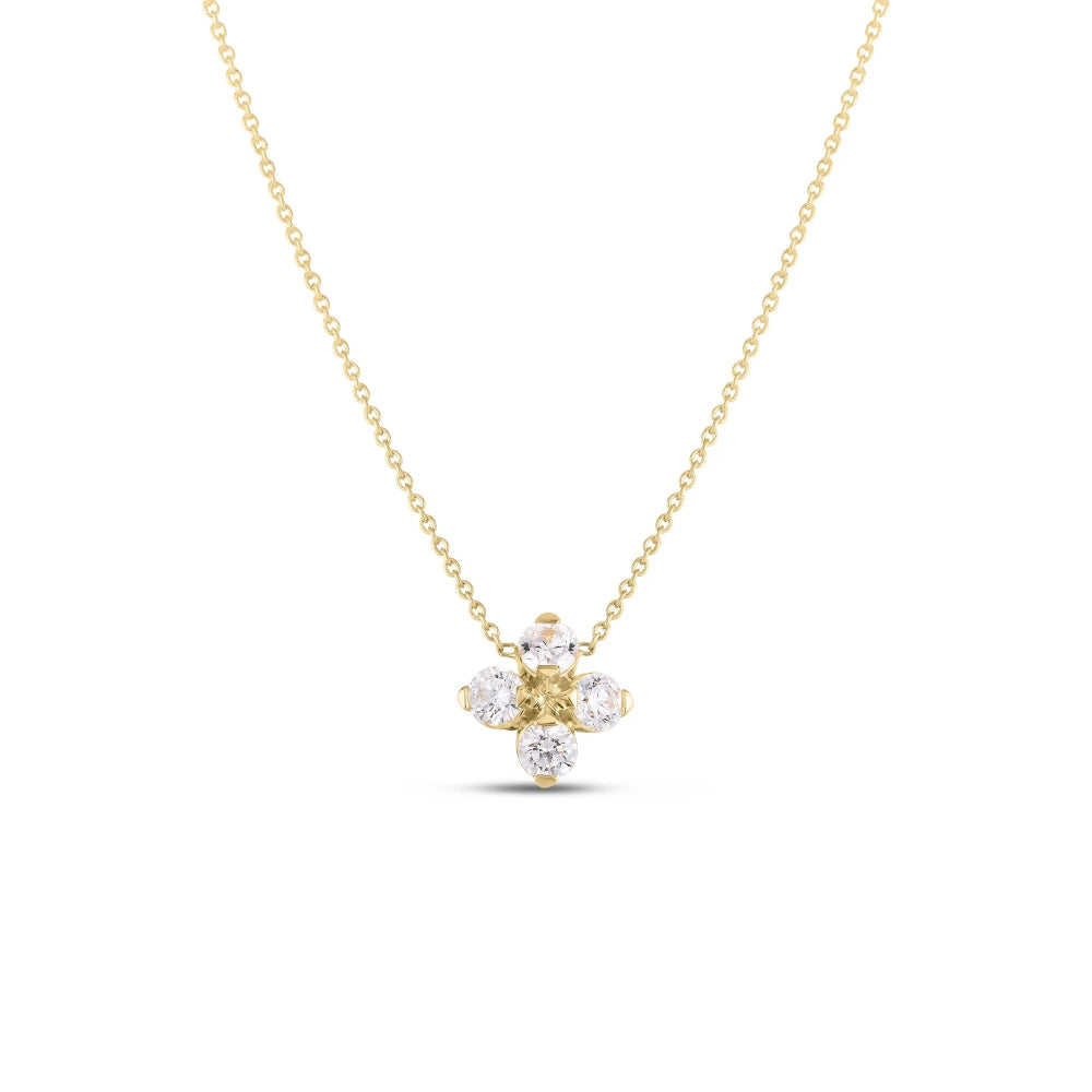18K Gold Love in Verona Diamond Flower Necklace Roberto Coin