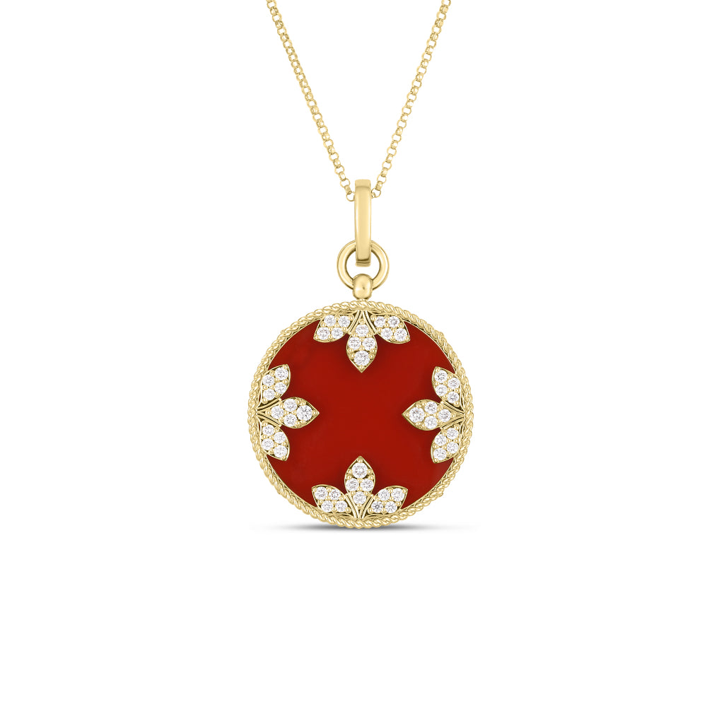 18K Gold Red Agate and Diamond Pendant Necklace