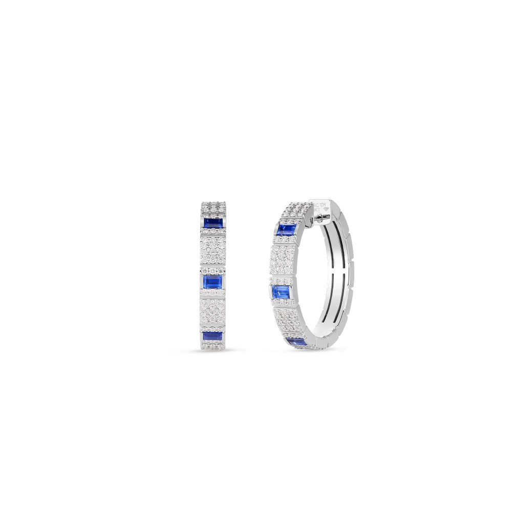 18K Gold Obelisco Pave Diamond & Sapphire Hoop Earrings Roberto Coin