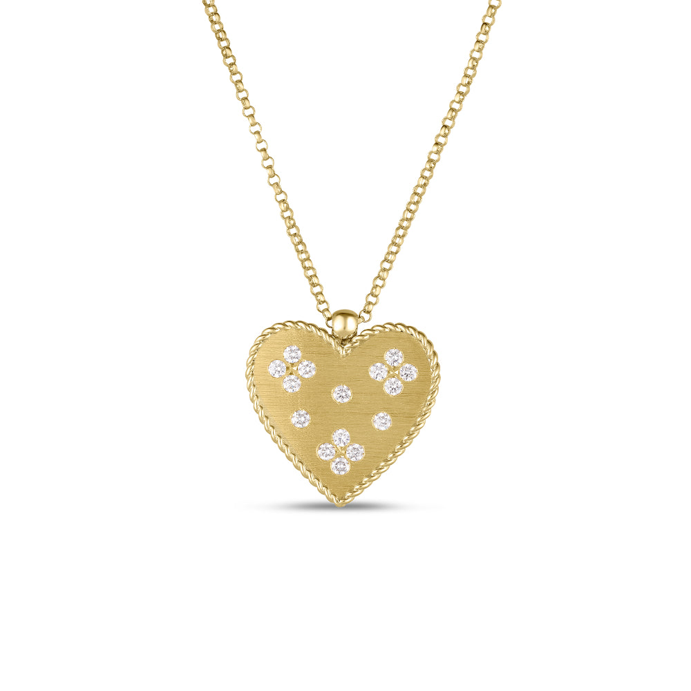 18K Gold Venetian Princess Large Diamond Heart Necklace 