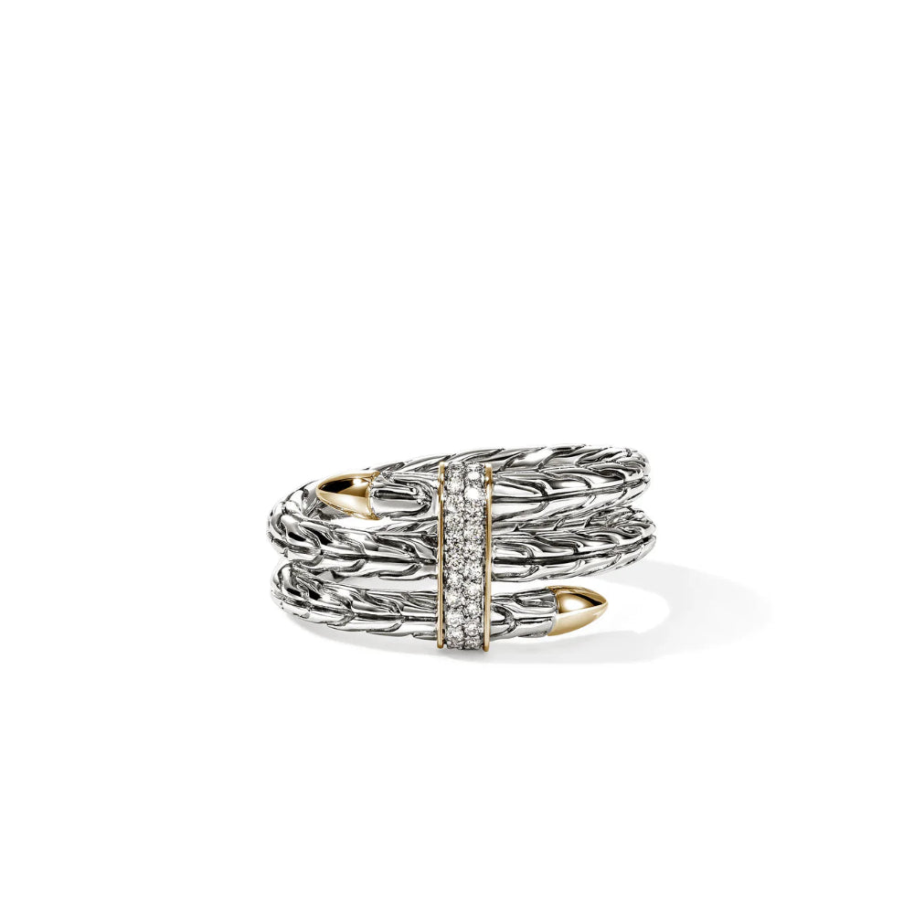 14K Gold & Sterling Silver Spear Triple Tier Bypass Diamond Ring