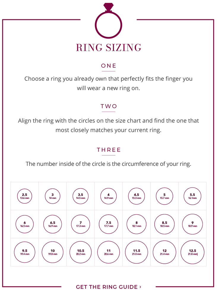 Click to download for a full accessible pdf version of our ring sizing guide.