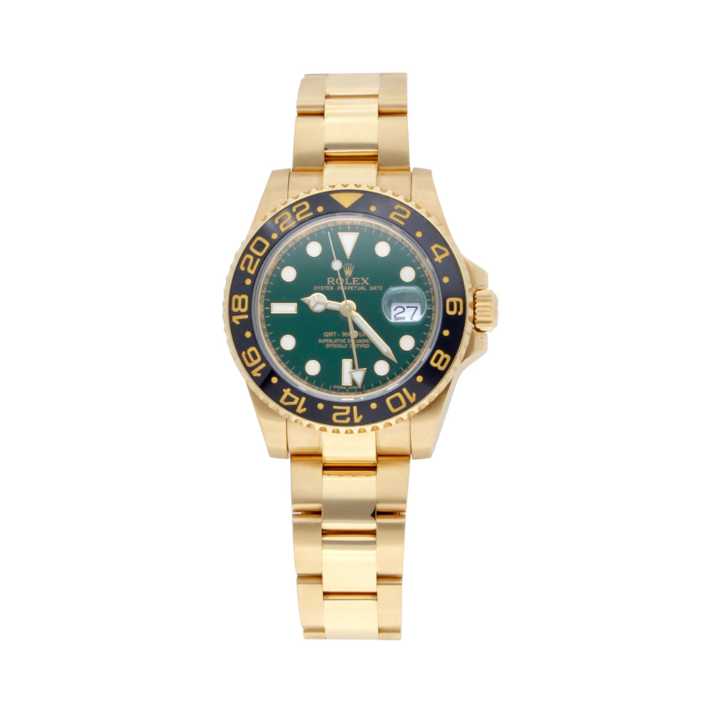 Pre-Owned Rolex GMT II 18K Gold Green 40MM Watch