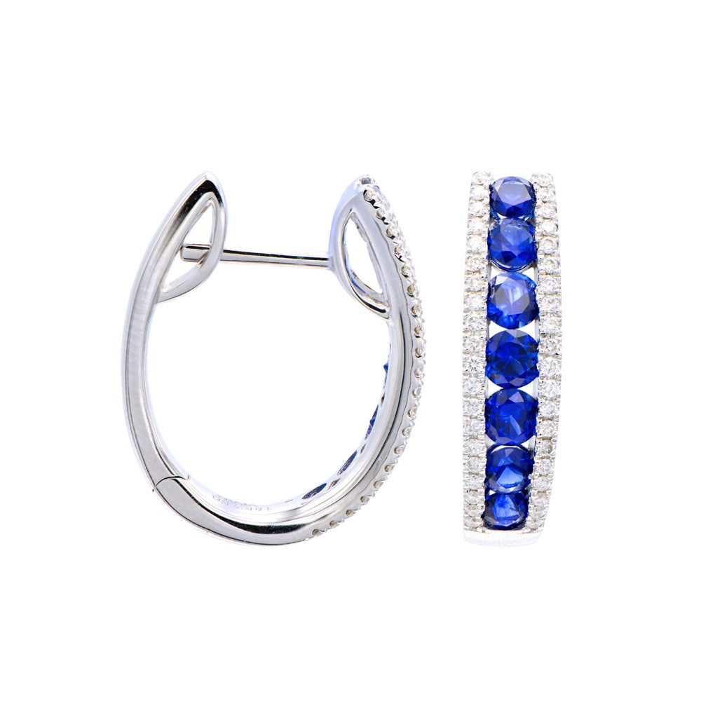 18K Gold Sapphire and Diamond Huggie Earrings