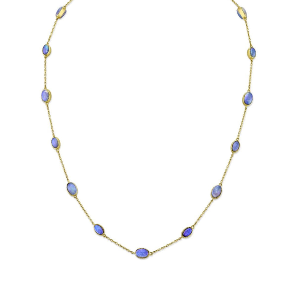 18K Gold Double Sided Opal Station Necklace 