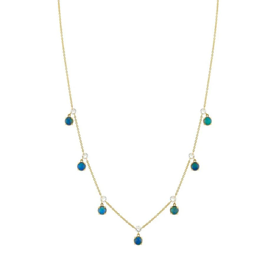 18K Gold Rose Cut Diamond with Hanging Opals Necklace