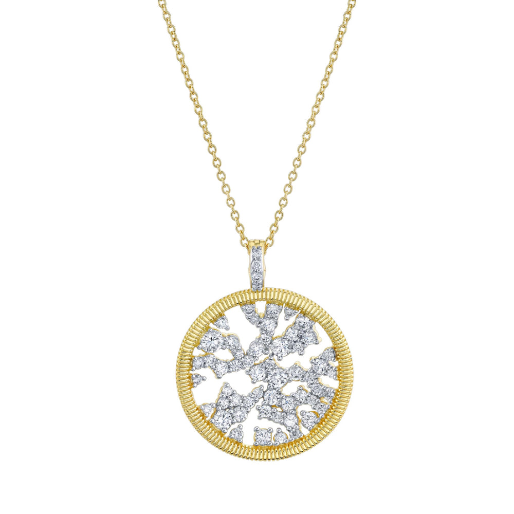 18K Gold Diamond Strie Pendant Necklace