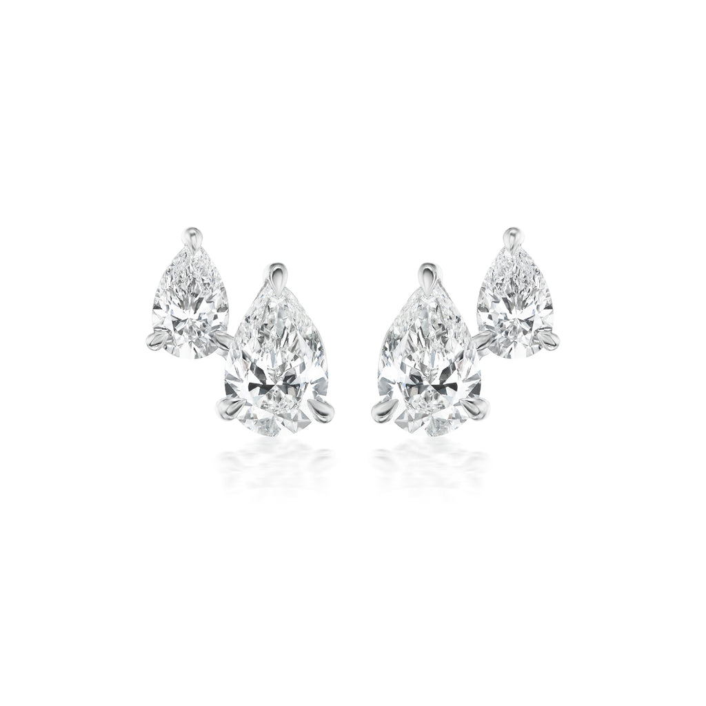 18K Gold Double Pear Shape Diamond Stud Earrings 