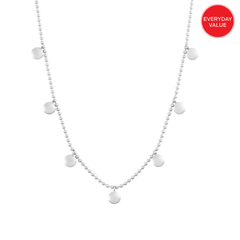 Everyday Value: Sterling Silver 7 Round Drop Disk Station Necklace