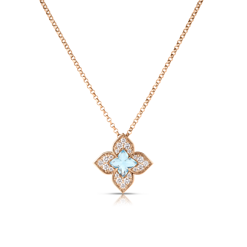 18K Gold Venetian Princess Carnevale Blue Topaz and Diamond Necklace 