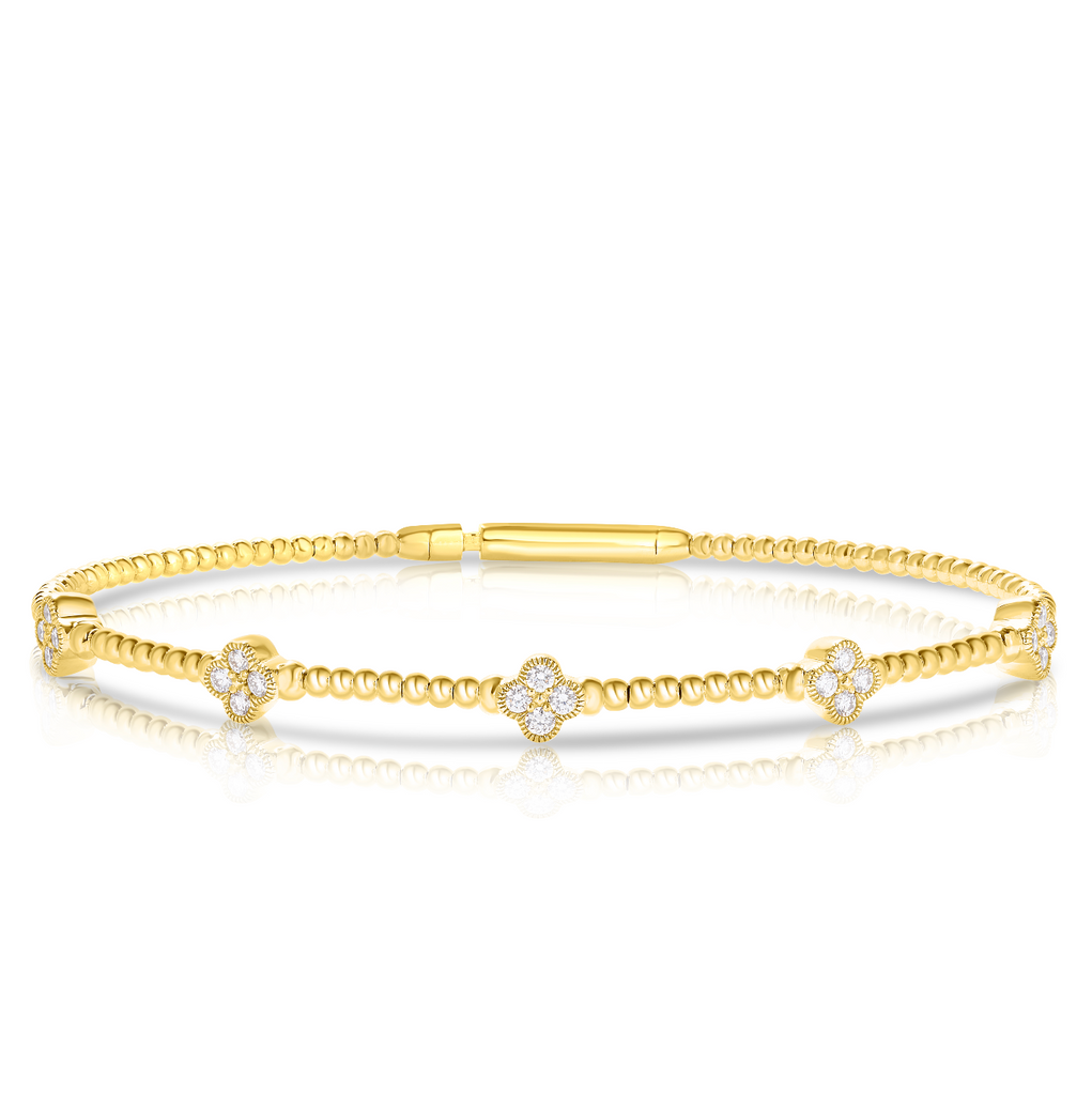 James Free 14K Gold Beaded Diamond Flower Station Bangle 