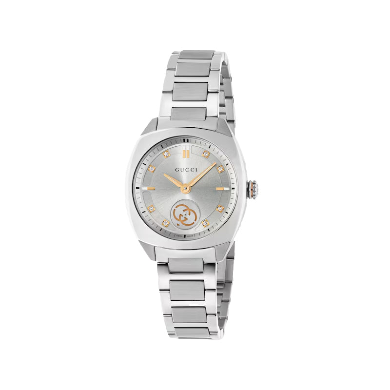 Stainless Steel Interlocking G Watch with Gold & Diamonds