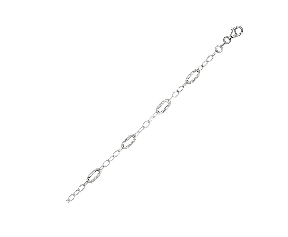 Everyday Value Sterling Silver Paperclip Bracelet with 5 Textured Ova
