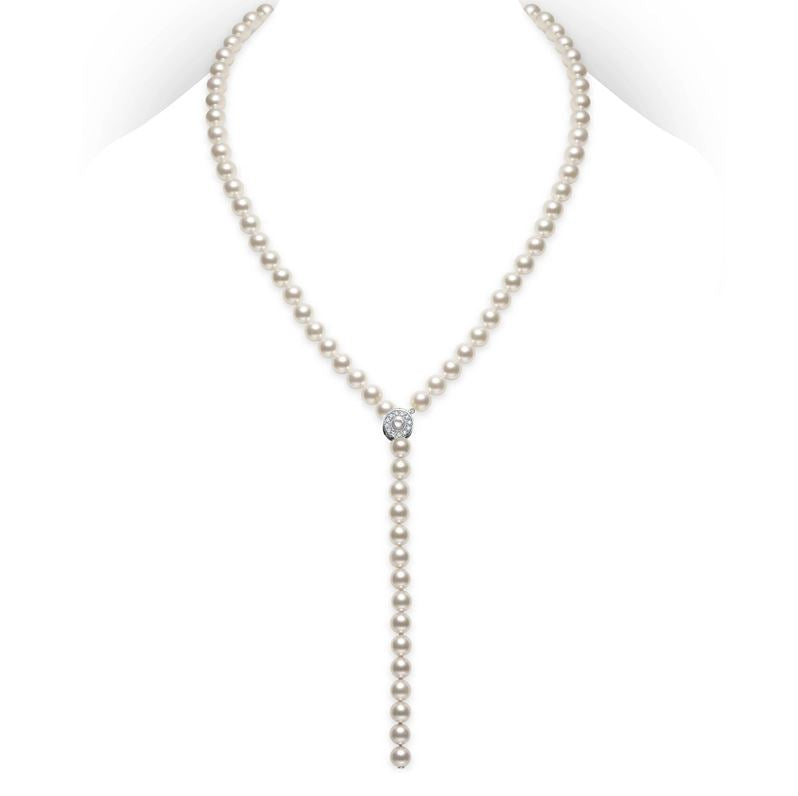 18K Gold Akoya Cultured Pearl & Diamond Lariat Necklace
