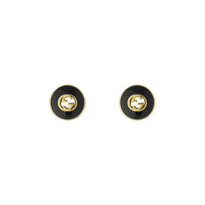 18K Gold Interlocking G Onyx Earrings 