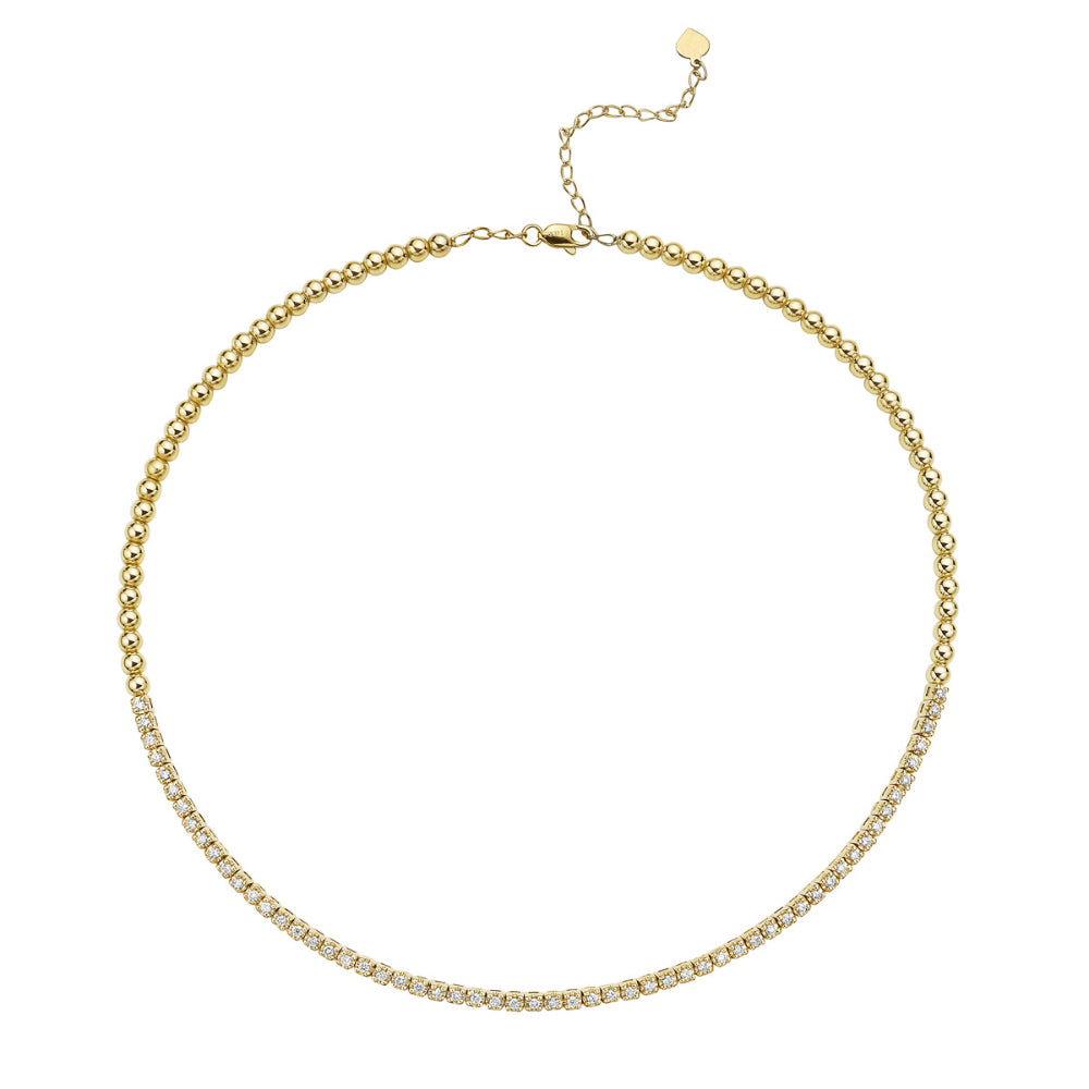 14K Gold Diamond Collar Beaded Necklace