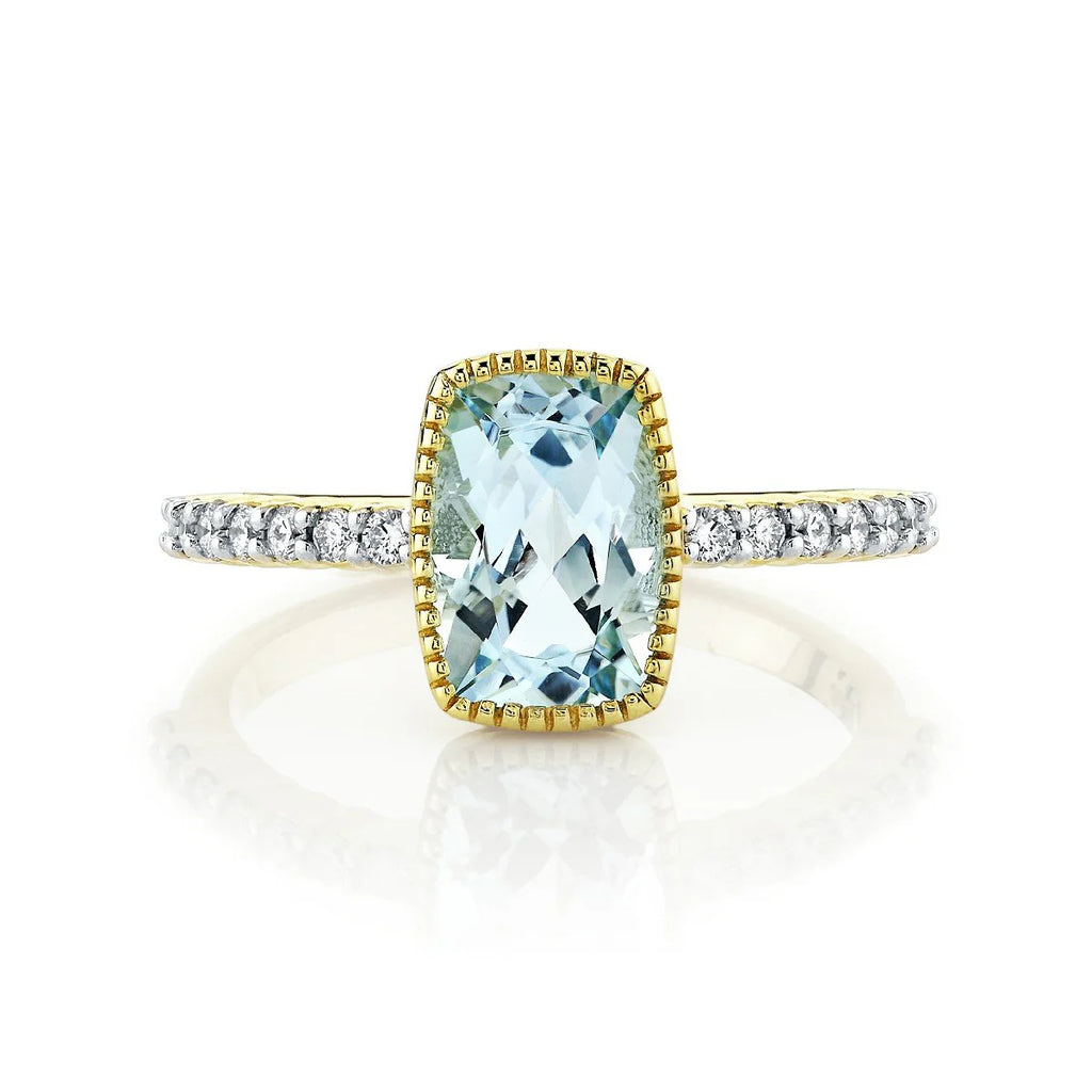 18K Gold Sky Blue Topaz & Diamond Cushion Ring