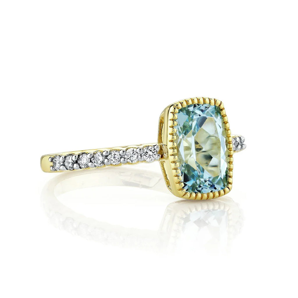 18K Gold Sky Blue Topaz & Diamond Cushion Ring