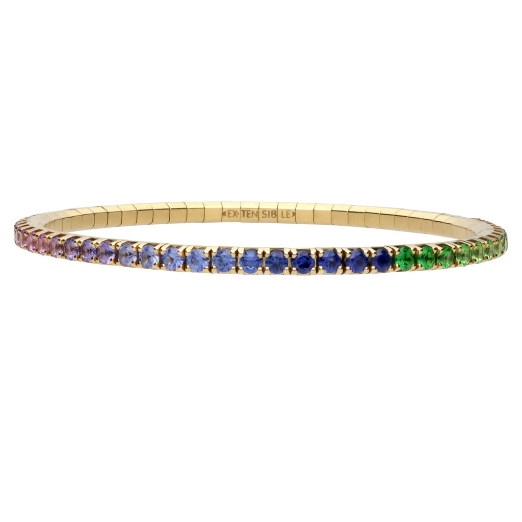 Roberto Demeglio "Exstensible" 18K Yellow Gold Stretch Multi-Color Rainbow Sapphire Tennis Bracelet BTE10RBWOG
