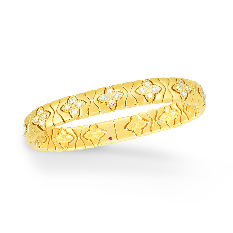 18K Gold Royal Princess Flower Narrow Bracelet with Diamonds