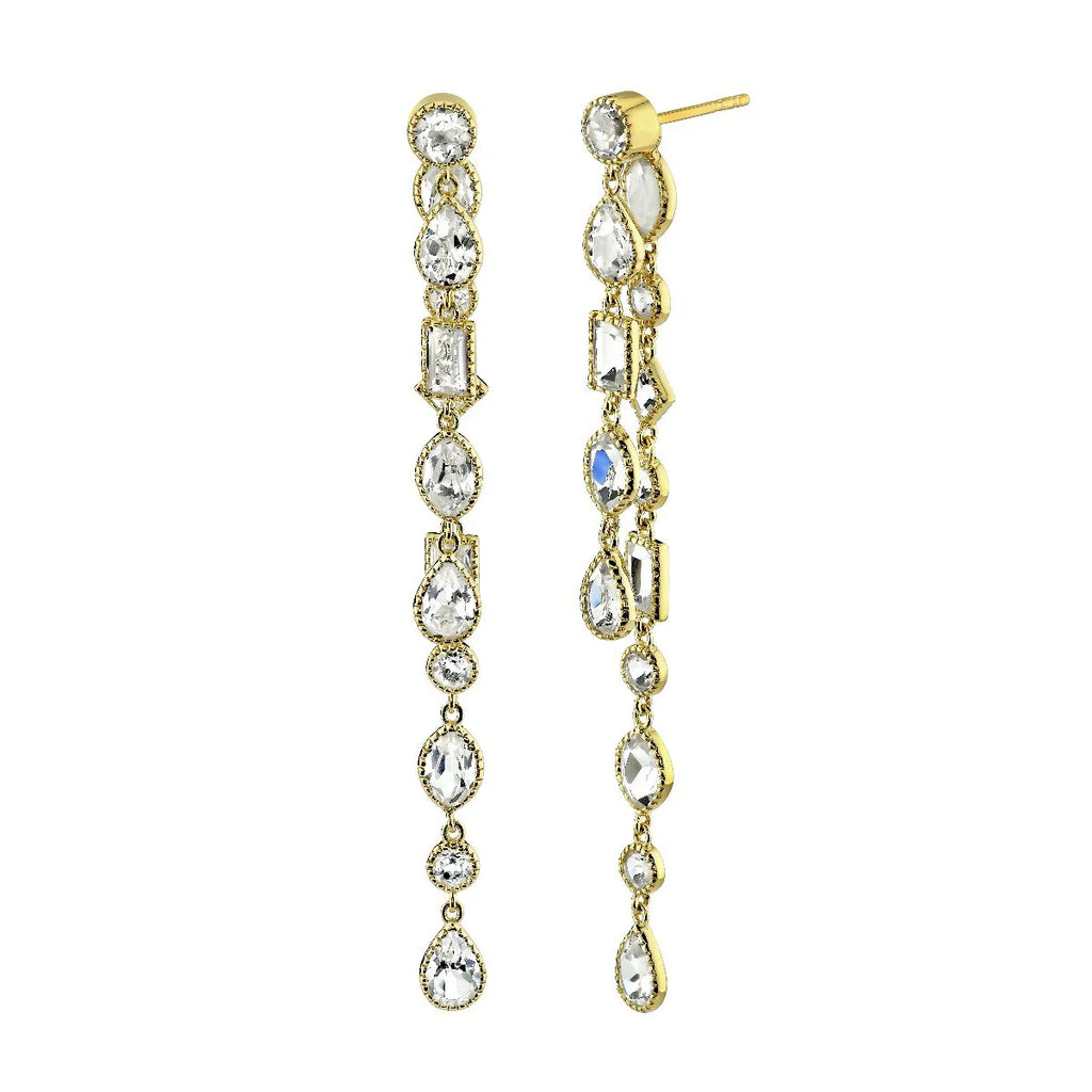 18K Gold Mixed Shape Topaz Double Drop Earrings